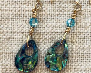 Abalone shell earrings with 14K gold wrap and earwires